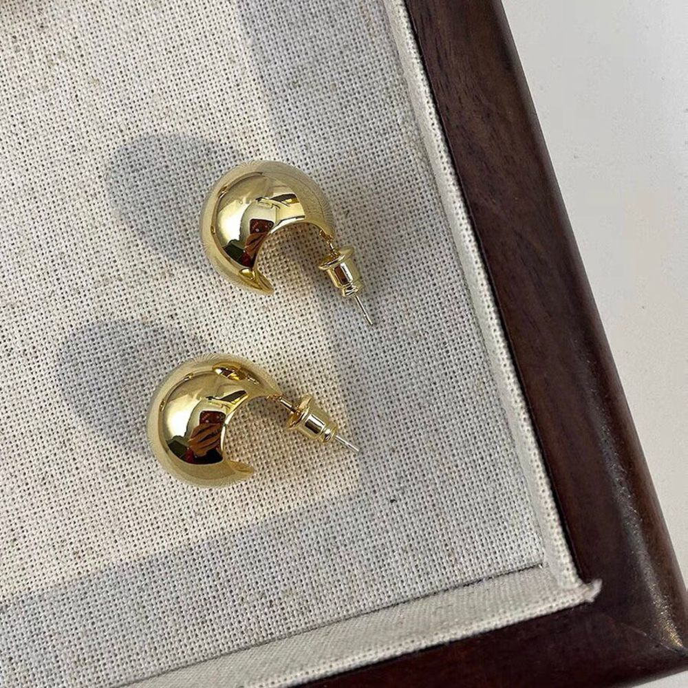 18K Gold Plated Champagne Light Gold Small Dome Chunky Earrings